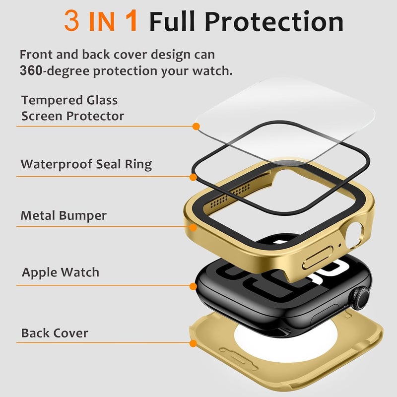 Amizee Metal Case Compatible with Apple Watch Series 11/10 46mm Case with Built-in Screen Protector, Straight Edge Ultra Thin with Back Cover Protective Cover for iWatch 46mm, Gold - Image 2